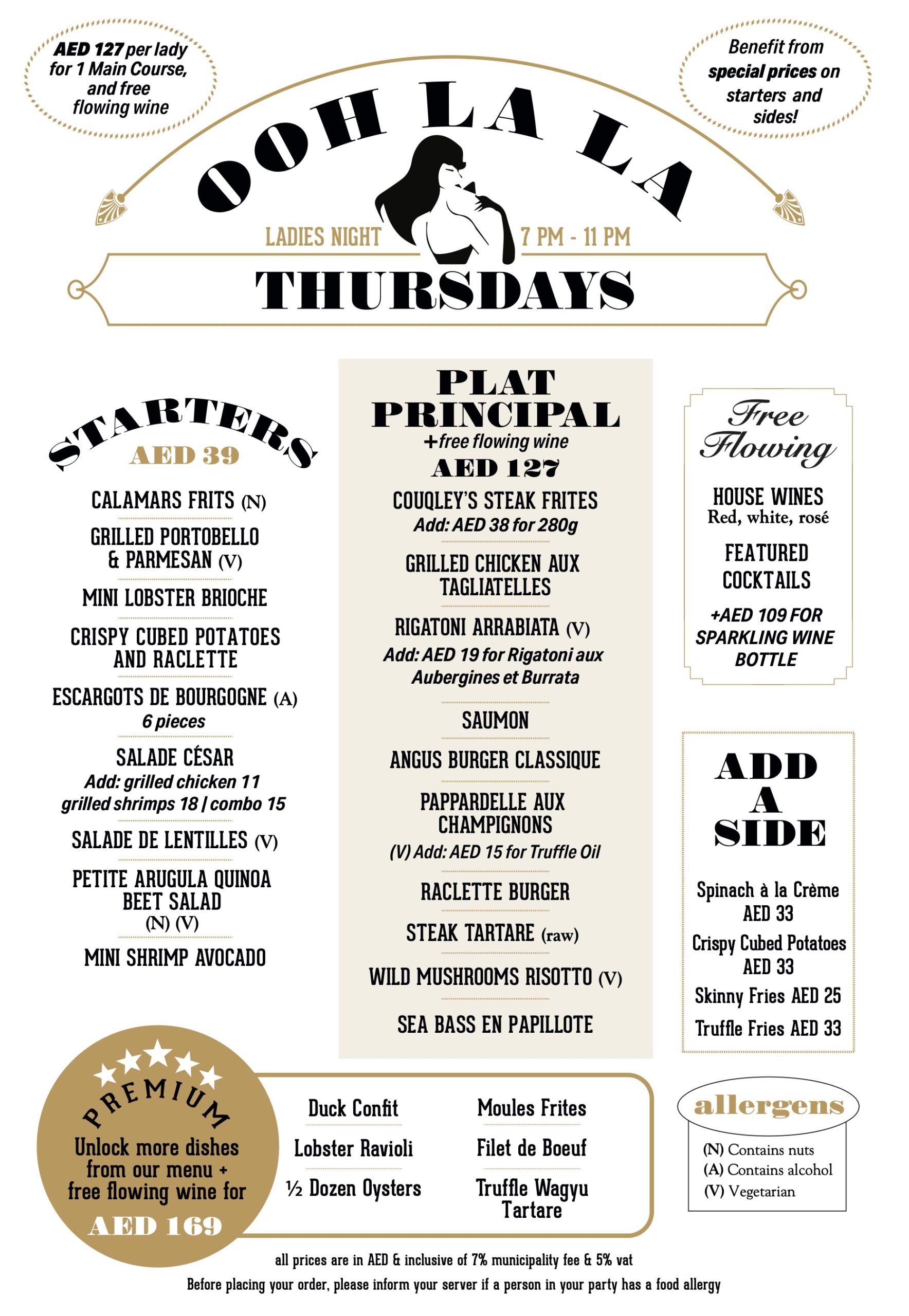 Ladies Night Menu Couqley Dubai